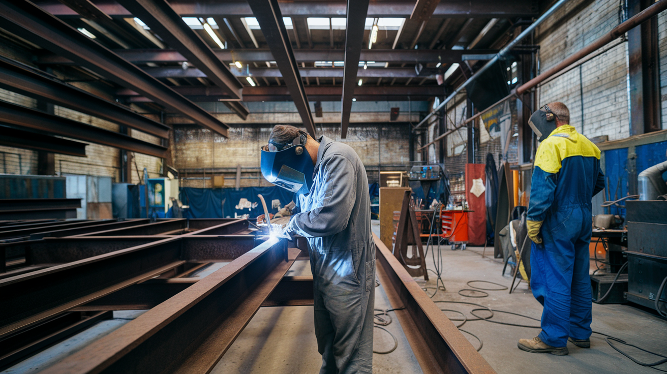 a-photo-of-a-welding-shop-with-a-few-people-workin